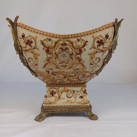 Victorian Style Multicolor Porcelain Planter with Bronze Ormolu footing - Picture 2 of 15